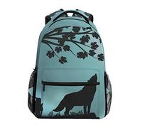 Blueangle Evening Moon Wolf Print Travel Backpack for School Water Resistant Bookbag