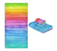 Blueangle Rainbow Striped Towel Set of 3,Soft Towels Bathroom Sets, 1 Bath Towel 30x60 inch, 1 Hand Towel 16x28 inch & 1 Washcloth 13x13 inch