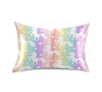 Blueangle Rainbow Unicorn Stripe Satin Pillowcase for Hair and Skin Silk Pillowcase, Queen Size(20x30 inches) - Satin Pillow Covers with Envelope Closure