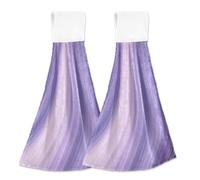 Blueangle Set of 2 Purple Marble Hanging Tie Towels Kitchen Hand Towel Absorbent Soft Coral Velvet Dish Wipe Cloth for Kitchen Bathroom