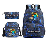 (BlueB) Lunch Backpack Minecraft Bag Crossbody Bag Pencil Case School 3pcs Set Gift Kids