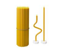 BlueBee Beeswax Candles 40pcs Honey Scented Candle Sticks - Tall Thin Taper Candles Dripless Smokeless - Natural BeesWax Candles for Birthday, Church, Halloween, Christmas(40+2 candle holders, Yellow)
