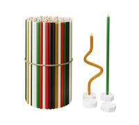 BlueBee Pure Beeswax Candles Bulk Honey Scented - Tall Thin Taper Candles Dripless Smokeless - Natural Bees Wax Candles for Birthday, Church, Halloween, Christmas 18cm (100+4 Candle Holders, Mix)