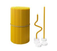 BlueBee Pure Beeswax Candles Bulk Honey Scented - Tall Thin Taper Candles Dripless Smokeless - Natural Bees Wax Candles for Birthday, Church, Halloween, Christmas 18cm (200+5 Candle Holders, Yellow)
