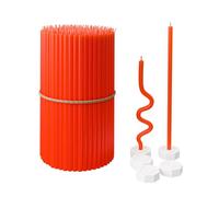 BlueBee Pure Beeswax Candles Bulk Honey Scented - Tall Thin Taper Candles Dripless Smokeless - Natural Bees Wax Candles for Birthday, Church, Halloween, Christmas 18cm (200+5 Candle Holders, Red)