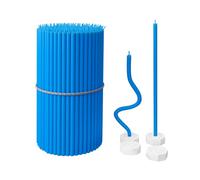 BlueBee Pure Beeswax Candles Bulk Honey Scented - Tall Thin Taper Candles Dripless Smokeless - Natural Bees Wax Candles for Birthday, Church, Halloween, Christmas 18cm (100+4 Candle Holders, Blue)