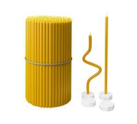 BlueBee Pure Beeswax Candles Bulk Honey Scented - Tall Thin Taper Candles Dripless Smokeless - Natural Bees Wax Candles for Birthday, Church, Halloween, Christmas 18cm (100+4 Candle Holders, Yellow)