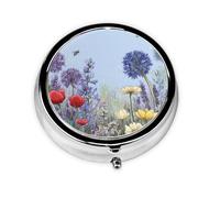 Bluebell Bee Small Pill Box 3 Compartment Portable Pill Box for Purse Pocket Spring Wildflower Mini Medicine Organiser for Daily Vitamin Fish Oil Storage