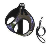 Bluebell Bouquet Print Adjustable Reflective Harness Leash Set For Cats, Dogs And Small Pets, Soft Breathable Mesh Walking Vest With Escape-Proof Lead