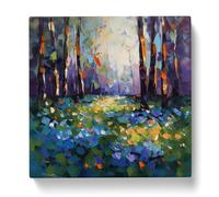 Bluebell Field Palette Knife Painting Canvas Print | Gallery Wrapped 30mm Frame Wall Art | 20x20 inches | Ready to Hang | Modern Landscape Picture | Living Room Bedroom Lounge Office