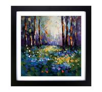 Bluebell Field Palette Knife Painting Framed Print | 18x18 Inch Black Framed Wall Art | Ready to Hang | Modern Historical Picture | Living Room Bedroom Lounge Office
