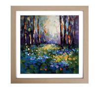 Bluebell Field Palette Knife Painting Framed Print | 18x18 Inch Oak Framed Wall Art | Ready to Hang | Modern Historical Picture | Living Room Bedroom Lounge Office