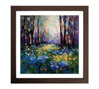 Bluebell Field Palette Knife Painting Framed Print | 18x18 Inch Walnut Framed Wall Art | Ready to Hang | Modern Historical Picture | Living Room Bedroom Lounge Office