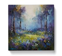 Bluebell Field Palette Knife Painting No.1 Canvas Print | Gallery Wrapped 30mm Frame Wall Art | 20x20 inches | Ready to Hang | Modern Landscape Picture | Living Room Bedroom Lounge Office
