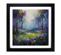 Bluebell Field Palette Knife Painting No.1 Framed Print | 18x18 Inch Black Framed Wall Art | Ready to Hang | Modern Historical Picture | Living Room Bedroom Lounge Office