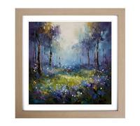 Bluebell Field Palette Knife Painting No.1 Framed Print | 18x18 Inch Oak Framed Wall Art | Ready to Hang | Modern Historical Picture | Living Room Bedroom Lounge Office