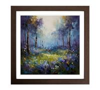 Bluebell Field Palette Knife Painting No.1 Framed Print | 18x18 Inch Walnut Framed Wall Art | Ready to Hang | Modern Historical Picture | Living Room Bedroom Lounge Office