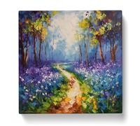 Bluebell Field Palette Knife Painting No.2 Canvas Print | Gallery Wrapped 30mm Frame Wall Art | 20x20 inches | Ready to Hang | Modern Landscape Picture | Living Room Bedroom Lounge Office