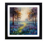 Bluebell Field Palette Knife Painting No.3 Framed Print | 18x18 Inch Black Framed Wall Art | Ready to Hang | Modern Historical Picture | Living Room Bedroom Lounge Office