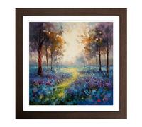 Bluebell Field Palette Knife Painting No.3 Framed Print | 18x18 Inch Walnut Framed Wall Art | Ready to Hang | Modern Historical Picture | Living Room Bedroom Lounge Office