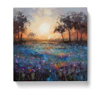 Bluebell Field Palette Knife Painting No.4 Canvas Print | Gallery Wrapped 30mm Frame Wall Art | 20x20 inches | Ready to Hang | Modern Landscape Picture | Living Room Bedroom Lounge Office