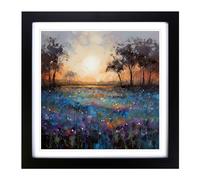 Bluebell Field Palette Knife Painting No.4 Framed Print | 18x18 Inch Black Framed Wall Art | Ready to Hang | Modern Historical Picture | Living Room Bedroom Lounge Office