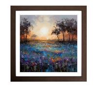 Bluebell Field Palette Knife Painting No.4 Framed Print | 18x18 Inch Walnut Framed Wall Art | Ready to Hang | Modern Historical Picture | Living Room Bedroom Lounge Office