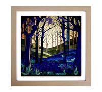 Bluebell Field Stained Glass Effect Framed Print | 18x18 Inch Oak Framed Wall Art | Ready to Hang | Modern Nature Picture | Living Room Bedroom Lounge Office
