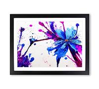 Bluebell Flower Splatter Abstract Framed Wall Art Print A2 Black