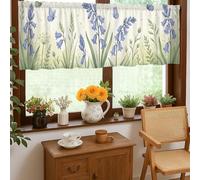 Bluebell Kitchen Curtains, Botanical Natural Leaf Petal Spring Green Single Panel Valance for Window for Kitchen Window Curtains Over Sink 18x52 Inch