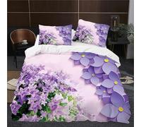 Bluebell Single Duvet Cover Set Soft Cozy Microfiber 3d Print Purple Flowers Bedding Single Bluebell Quilt Cover 135x200 cm with 2 Pillowcases with Zipper B1461