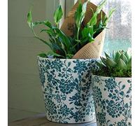 Bluebell Yard Large green and white terracotta cache pot with crackle glaze