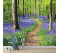 Bluebells Forest Path Wall Mural 200x140 cm, Woodland Nature Photo Wallpaper for Nursery Wall Decor, Room Decor Wall Covering