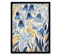 Bluebells in Bloom Botanical Painting Ochre Blue Framed Art Print Artery8 Blue A4