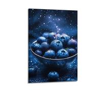 Blueberries in Bowl Wall Art, Magical Print, Fruit Poster, Shiny Canvas Picture, Enchanting Decor for Living Room Bedroom Study Artistic Wall Mural Modern Hanging Decor Poster24x36inch(60x90cm)