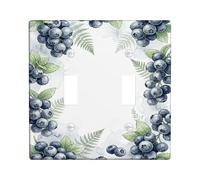 Blueberries Kitchen Double Light Switch Cover Plate, Botanical Natural Leaves Ferns Summer Green Plastic Standard Size Toggle Light Switch Cover for Home Living Room Bedroom Bathroom Decor