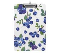 Blueberries with Leaves Clipboard 8.5×12.5 Inch Acrylic Clip Board with Metal Clip A4 Letter Size Decorative Clipboard Cute Hanging Clipboards for Office, Teacher, Nurse, Doctor,