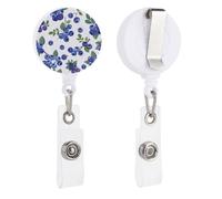 Blueberries with Leaves Retractable Badge Reel - Personalized ID Name Badge Holder with Lanyard Cute Badges Reel Holder Round Nurse Doctor Name Tag Badges Clip for Work
