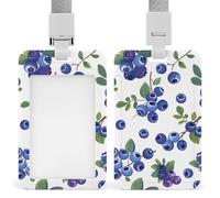 Blueberries with Leaves Retractable ID Badge Holder with Lanyard - Vertical Badge Reel,Keychain Clip,Name Tag Id Card Holder Protector for Nurse Officer Teacher Security Staff Women Men