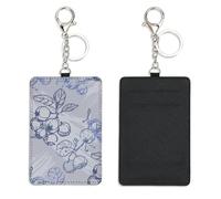 Blueberry Clusters with Leaves Bus Pass Card Holder with Keychain Bus Pass Holder for Men Women 2 Card Slots Slim Wallet for Nurse Teacher Student Meal Bank Credit Cards Daily Use Nurse Accessories