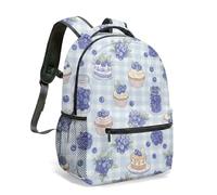 Blueberry Cupcake Daisy 16 Inch Kids Backpack for School Girls All Over Print Gingham Pattern Sweet Cute Floral Bag (05)