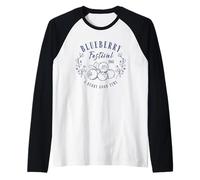 Blueberry Festival Vintage Lineart Illustration Blueberries Raglan Baseball Tee
