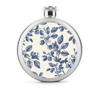 Blueberry Flower Pattern Hip Flask for Travel, Round Stainless Steel Flasks for Men Women, Portable Alcohol Bottle for Camping, Leakproof Flask Flagon for Activitie, 5 Oz