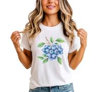 Blueberry Fruit Food Womens Graphic T-Shirt Watercolor Design Ladies Tee S (8-10) White