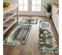 Blueberry Gnome Kitchen Mats for Floor, Rustic Farmhouse Decorative Soft Mats, Spring Cushioned Comfort Washable Decor Rugs for Kitchen Sinks Laundryroom Bathroom 3pcs