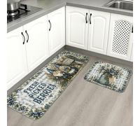 Blueberry Gnome Kitchen Mats for Floor, Rustic Farmhouse Decorative Soft Mats, Spring Cushioned Comfort Washable Decor Rugs for Kitchen Sinks Laundryroom Bathroom 2pcs