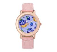 Blueberry Muffin Cupcakes Womens Leather Strap Elegant Lady Wrist Watches Casual Band Three-Hand Watch