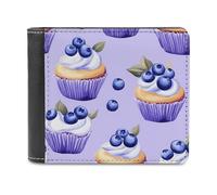 Blueberry Muffins Cakes Slim Wallet Bifold Credit Card Holder Case PU Pouch Purse for Men Women