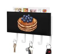 Blueberry Pancakes Key Holder with 5 Hooks Organizer PU Wall Mount Decorative Key Rack for Entryway Bathroom Office