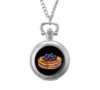 Blueberry Pancakes Vintage Pocket Watch with Chain Classic Numerals White Dial